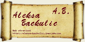 Aleksa Bačkulić vizit kartica